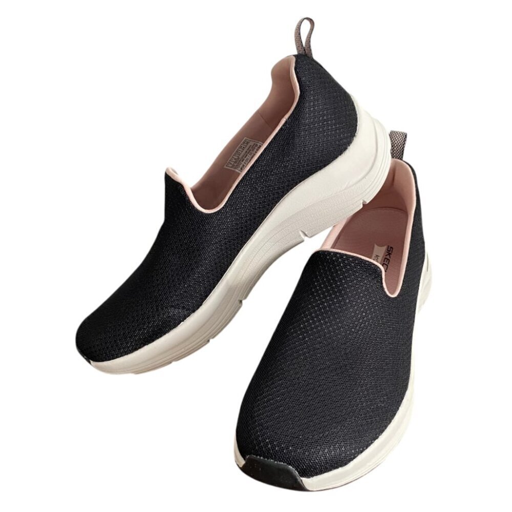 Skechers Black Slip-On Sneakers with Pink Lining and White Sole